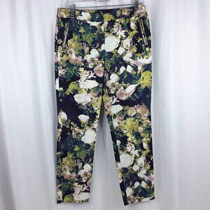 Adrianna Papell Floral Crop Pants Womens 6 Stretch Flat Front 32x27